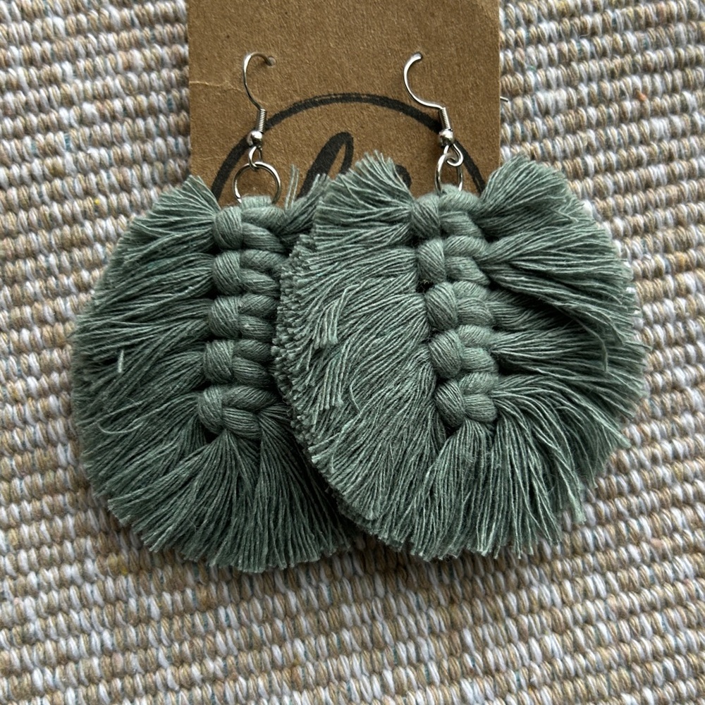 Macrame Earrings Bohemian Textured Light Teal Green New Festival Spring Summer